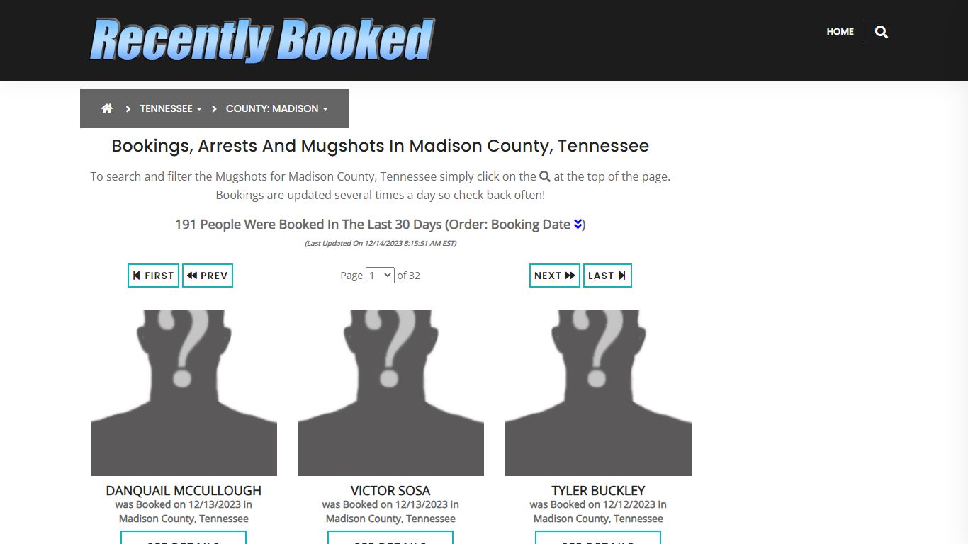 Bookings, Arrests and Mugshots in Madison County, Tennessee